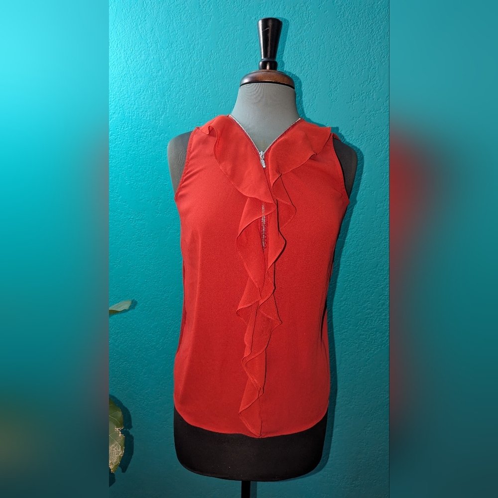 Elegant Red Ruffle Sleeveless Top